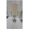 Image 2 : Pair of Modern Brushed Nickel Table Lamps with Cylindrical Beige Fabric Shades