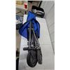 Image 2 : Blue Folding Utility Wagon with Black Metal Frame and Four Wheels