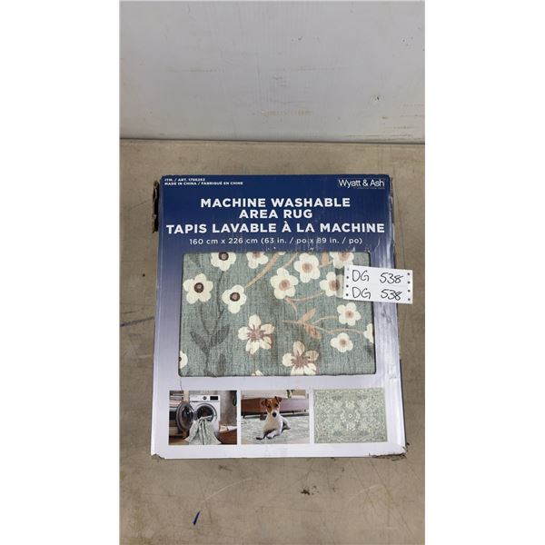 Wyatt & Ash Machine Washable Area Rug, 63 x 89", Teal Floral Pattern