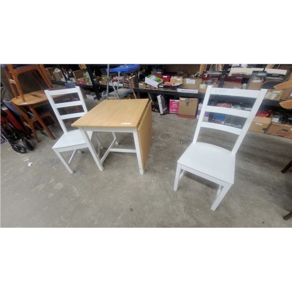 IKEA Bjursta Drop-Leaf Table with Two White Wooden Dining Chairs