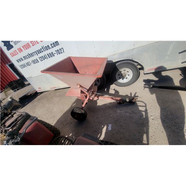 Pull-Behind Broadcast Spreader with V-Shaped Hopper and Tow Hitch Good for Quad or Garden Tractor