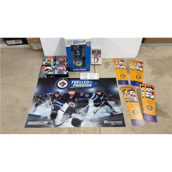 Winnipeg Jets Memorabilia Lot: Blake Wheeler Bobblehead & Poster, 4 Unused NHL Soap, 40 Older Jets
