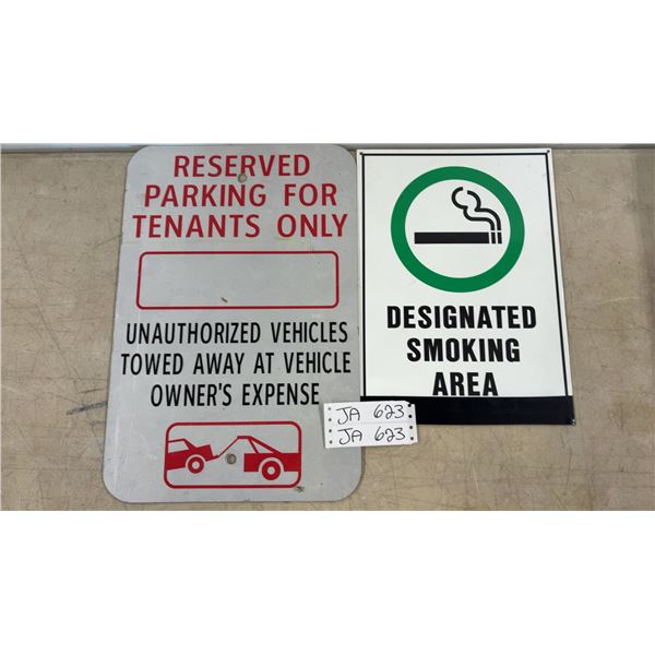 Reserved Parking for Tenants Only Sign and Designated Smoking Area Sign