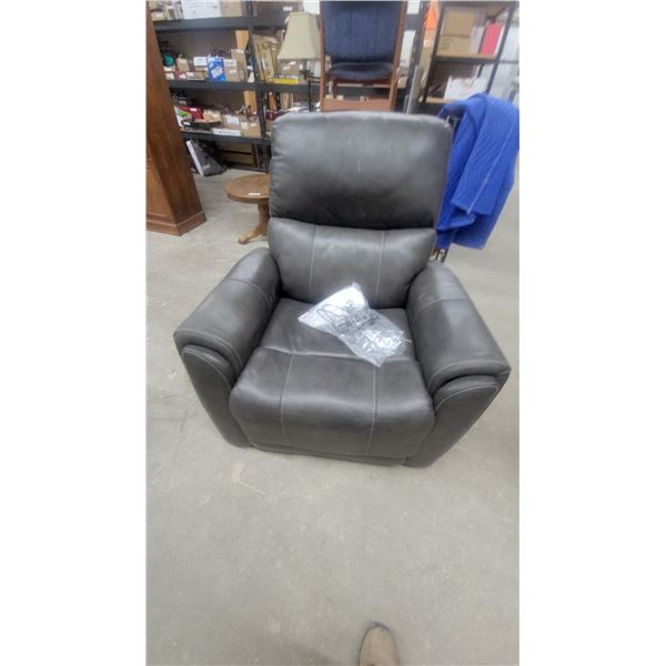 Gray Leather Power Recliner Chair with Contrast Stitching and Power Cord