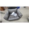 Image 4 : Gray Leather Power Recliner Chair with Contrast Stitching and Power Cord - Works