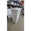 Image 2 : White Five-Drawer Chest with Black Metal Cup Pulls and Beadboard-Style Arched Top Drawer Damage on
