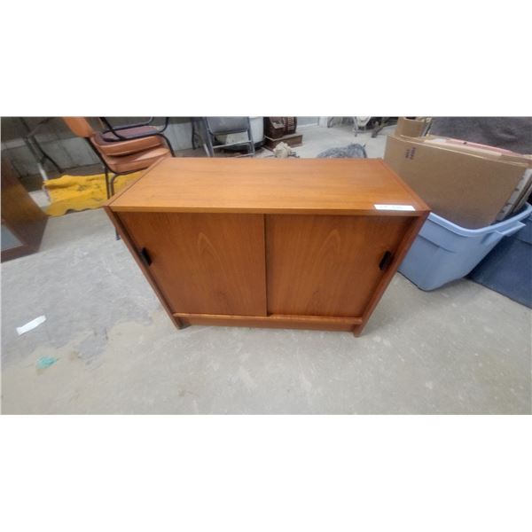 Mid-Century Modern Teak Tambour Door Media Cabinet with Record Storage 24 x 15 x 32"