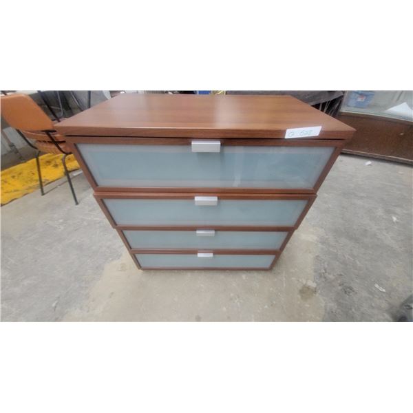 IKEA Effektiv Four-Drawer Chest, Frosted Glass Fronts, Medium Brown Wood Veneer 34 x 32 x 19"