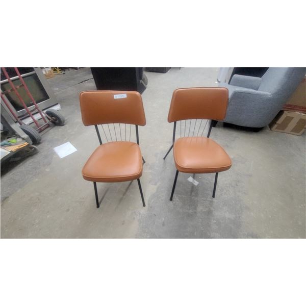 Pair of Mid-Century Modern Dining Chairs with Brown Vinyl Upholstery and Black Metal Frame
