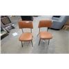 Image 1 : Pair of Mid-Century Modern Dining Chairs with Brown Vinyl Upholstery and Black Metal Frame