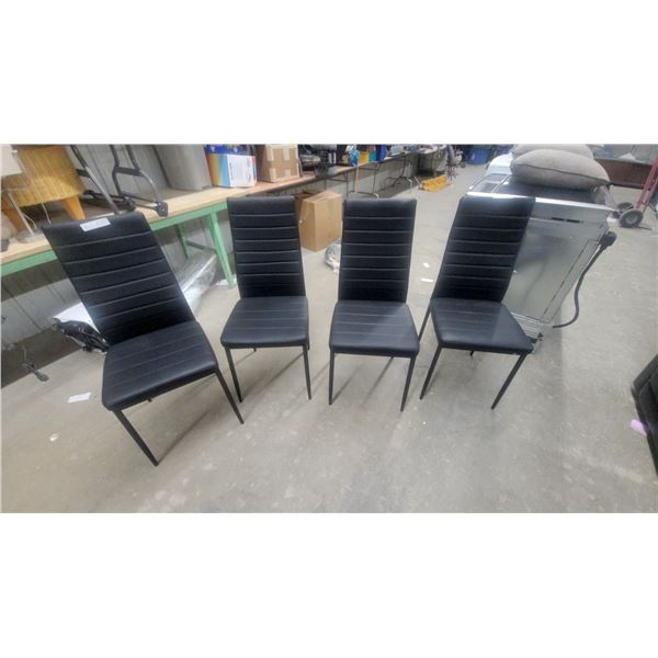 Set of Four Modern Black Faux Leather Dining Chairs with Metal Legs