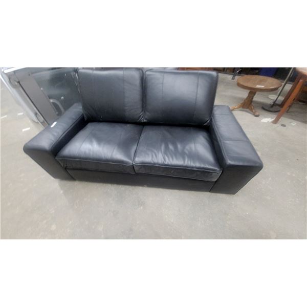 Black Leather Two-Seat Loveseat with Square Arms 73" Wide