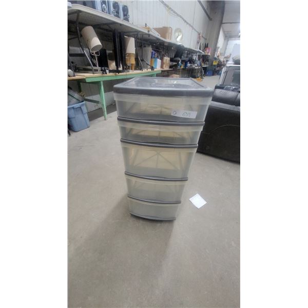Gracious Living Five-Drawer Clear Plastic Storage Unit with Grey Frame and Casters 34 x 16 x 13"