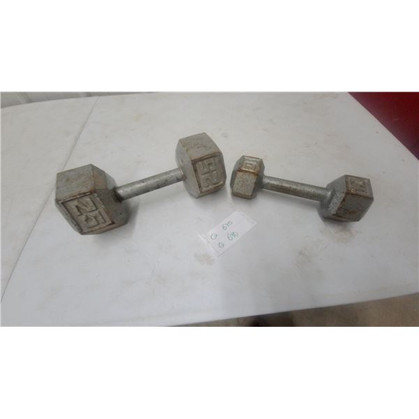 Cast Iron Hexagonal Dumbbells, 25-Pound and 10-Pound