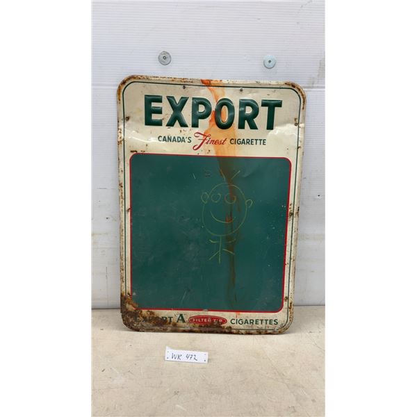 Export "A" Filter Tip Cigarettes Tin Advertising Sign with Chalkboard, 27 x 19"