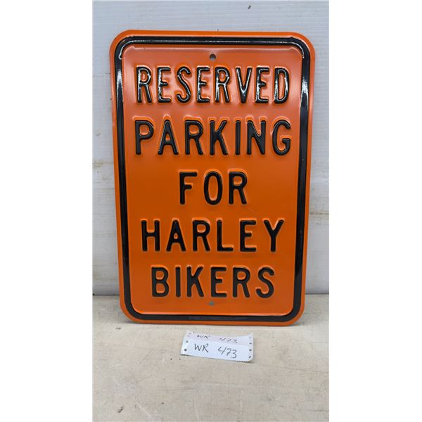 Reserved Parking for Harley Bikers Embossed Metal Sign, 18 x 12"