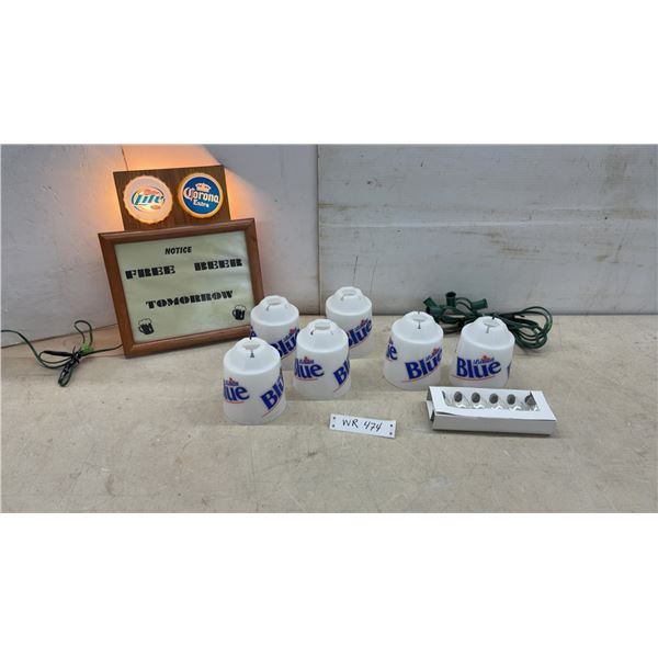 Illuminated Miller Lite and Corona Extra Bottle Cap Bar Sign, 13 x 11 and Labatt Blue Patio Lights