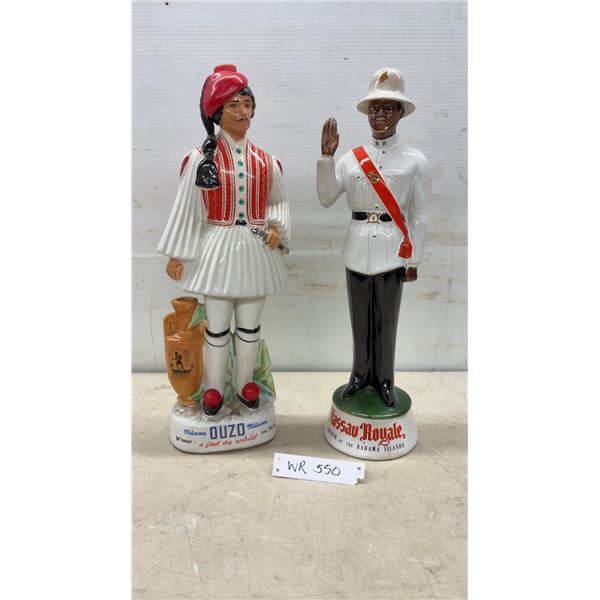 Vintage: Metaxa Ouzo Greek Evzone 18 1/2" H and Nassau Royale Bahamian Officer 18" H Ceramic Liquor