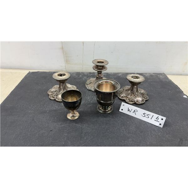 Viking Silver-Plated Candlesticks Pattern 804 with Grape Leaf Bases, 2 Cups