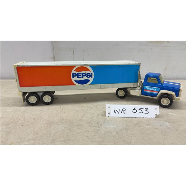 Tonka Mighty Series Pepsi Semi Truck with Dry Van Trailer, Late 1970s to Early 1980s, 4 x 16 1/2 x