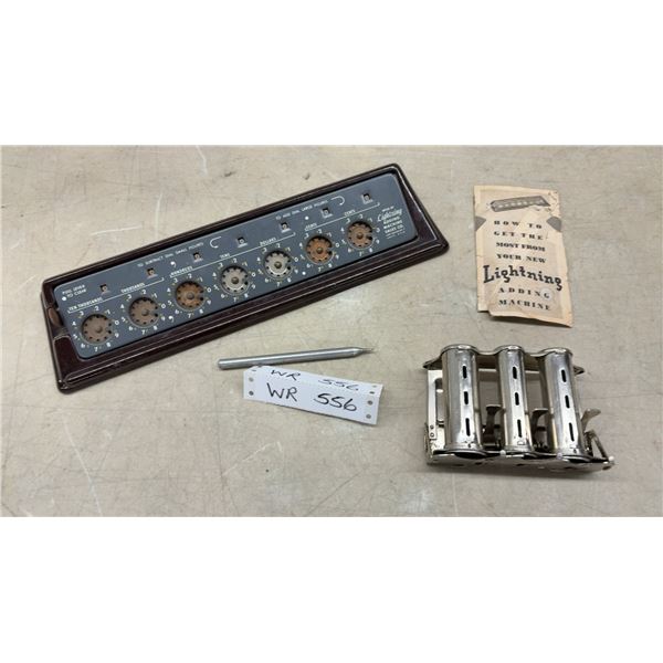 Vintage Lightning Adding Machine with Stylus, Instruction Manual, Coin Changer