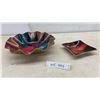 Image 1 : Two Vintage Seetusee Glassware with Ruffled Bowl and Square Tray, Multicolor Swirl Pattern, 12 & 5