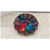 Image 3 : Two Vintage Seetusee Glassware with Ruffled Bowl and Square Tray, Multicolor Swirl Pattern, 12 & 5