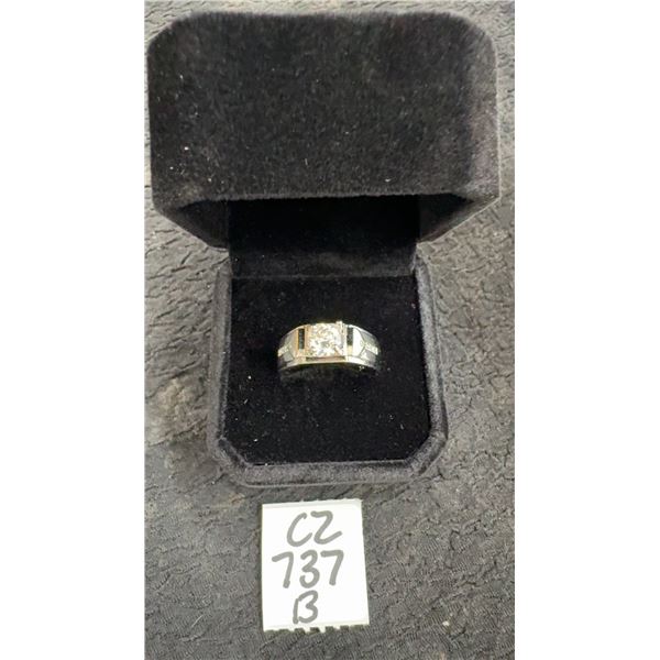 Platinum-Plated 1.0 Carat Moissanite Lab Diamond Man's Ring, GH -VVS1, Resizeable
