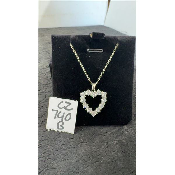 Platinum-Plated 2.4 Total Carat Weight Simulated Diamond Cubic Zirconia Heart Necklace, 16"-18"