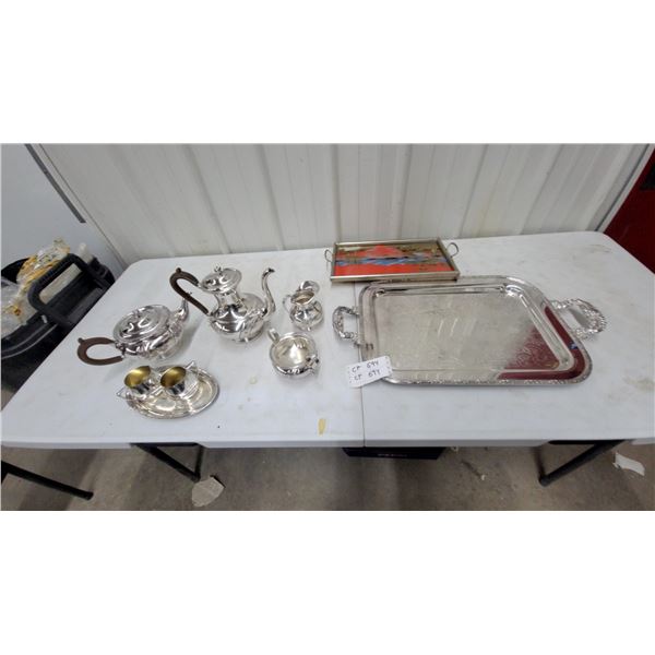 Silver-Plated Four-Piece Tea and Coffee Service with Serving Trays and More