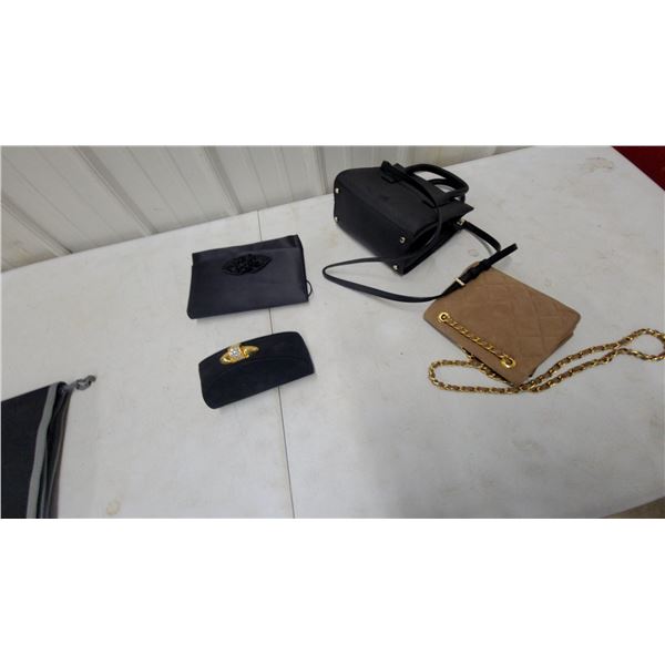 Tan Quilted Suede Flap Shoulder Bag with Gold-Tone Chain Strap and More