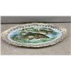 Image 2 : Crown Sterling China Fish Platter, 22 x 8 1/2" with Six Bone China Side Crescent Plates, Gold Trim