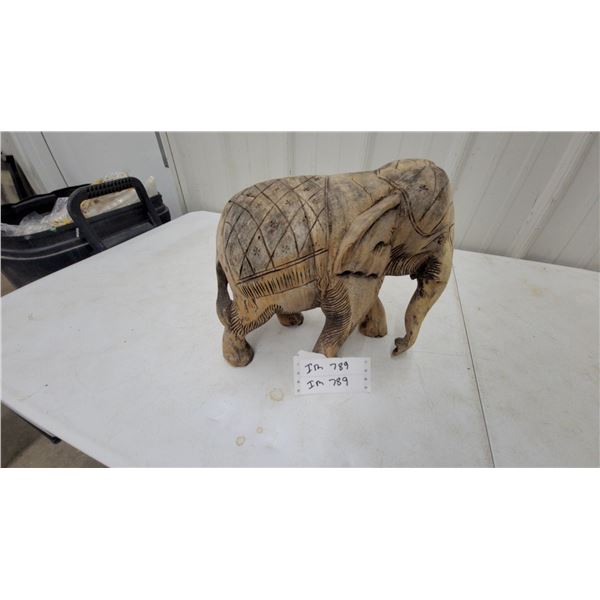 Hand-Carved Wooden Elephant Figurine with Geometric and Floral Etched Patterns 11" Tall
