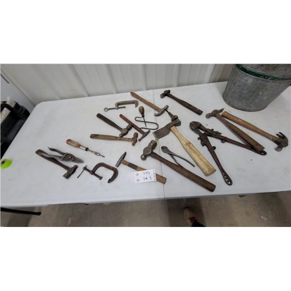 Vintage Hand Tools Including Hammers, Pliers, C-Clamp, K-H Bolt Cutters, Gav.Pail and More