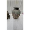 Image 3 : Bronze-Finish Child Yard Ornament on Cushion and Textured Ceramic Vase with Geometric Pattern 16"