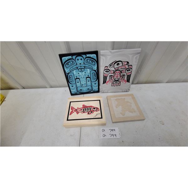 Collection of Northwest Coast Indigenous Art Prints and Inuit Soapstone Carving, Four Pieces