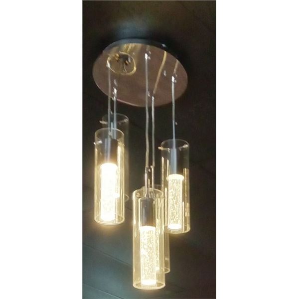 Chrome Multi-Light LED Chandelier with Cylindrical Glass Shades