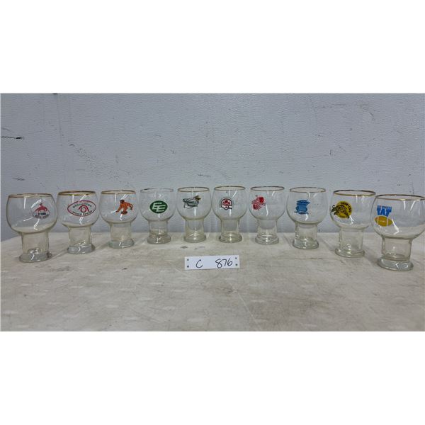 Set of 9 Vintage CFL Canadian Football League Team Logo Goblet Glasses