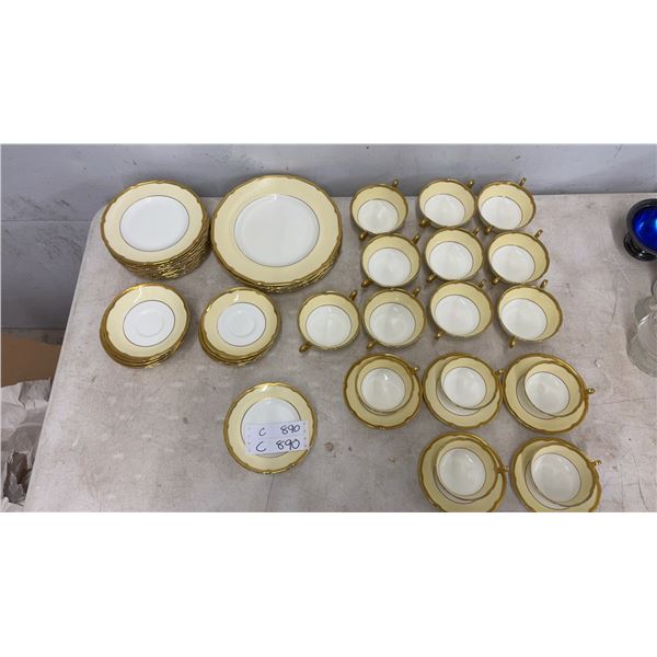 Royal Doulton Fine Bone China Set with Gold-Scalloped Rims and Cream Band, Multiple Pieces