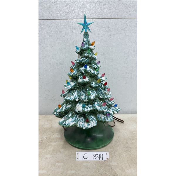 Vintage Ceramic Christmas Tree Lamp with Multicolored Plastic Light Pegs and Blue Star Topper