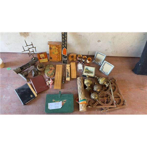 Vintage Cribbage Boards, Brass Door Knobs, Pewter Dog Photo Frames, and More