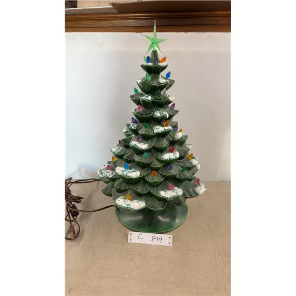 Vintage Ceramic Light-Up Christmas Tree with Multicolor Bulbs and Green Star Topper, 20" Tall