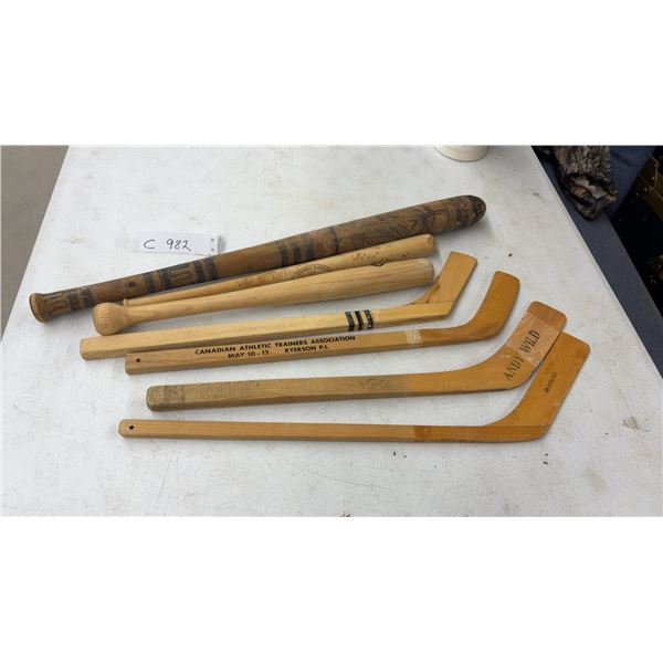 Louisville Slugger 125 Wooden Baseball Bat, Miniature Hockey Sticks, and More