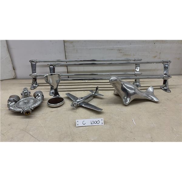 Chrome Towel Bar Racks, Metal Model Airplane, Dolphin Sculpture, and More