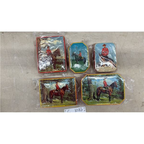 Collection of 5 Vintage Royal Canadian Mounted Police Rileys Toffee Tins
