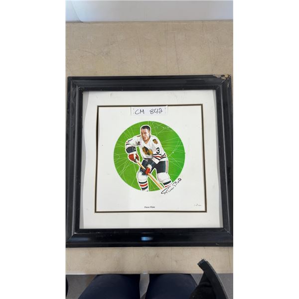 Signed Pierre Pilote Chicago Black Hawk Framed Canvas
