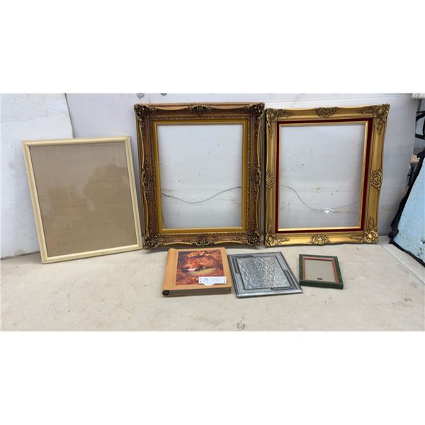 2 Vintage Solid Wood Ornate Gold Picture Frames, Largest, 27 x 23" Photo Album, and More