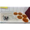 Image 1 : Set of Six Federal Glass Sunburst Amber Plates, Wine Glasses, Crystal Bowls, and More