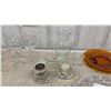 Image 3 : Set of Six Federal Glass Sunburst Amber Plates, Wine Glasses, Crystal Bowls, and More