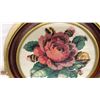 Image 3 : Framed Cross-Stitch Rose Needlework, Owl Collector Plates, and Souvenir Plates